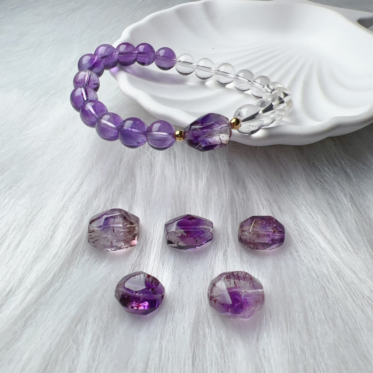 18K Yellow Gold Super Seven Amethyst Clear Quartz Bracelet – Custom-Made Spiritual Healing Jewelry