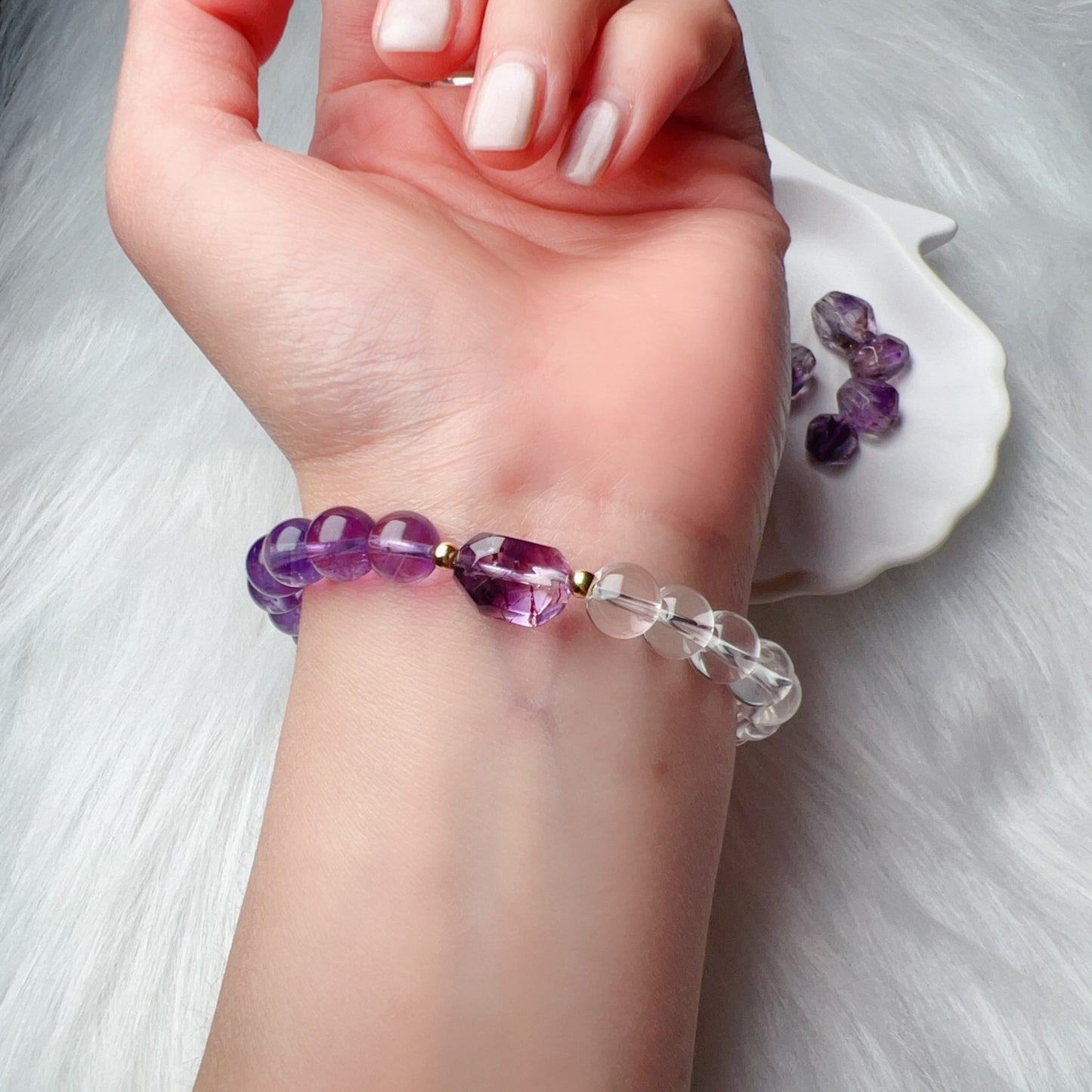 18K Yellow Gold Super Seven Amethyst Clear Quartz Bracelet – Custom-Made Spiritual Healing Jewelry