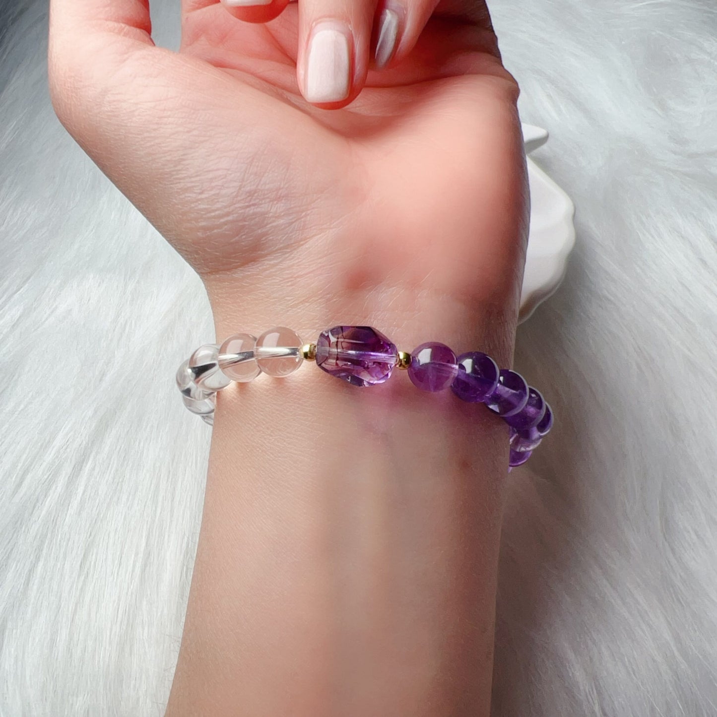 18K Yellow Gold Super Seven Amethyst Clear Quartz Bracelet – Custom-Made Spiritual Healing Jewelry