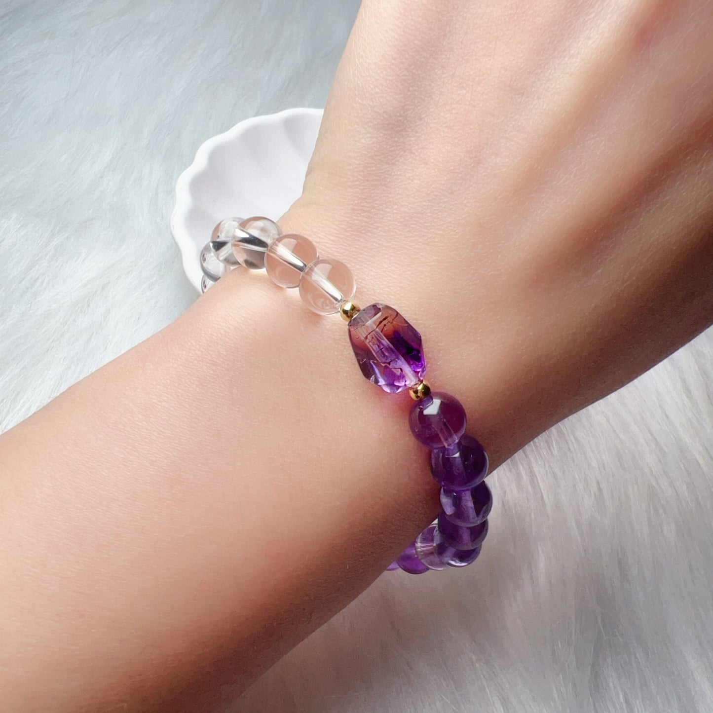 18K Yellow Gold Super Seven Amethyst Clear Quartz Bracelet – Custom-Made Spiritual Healing Jewelry
