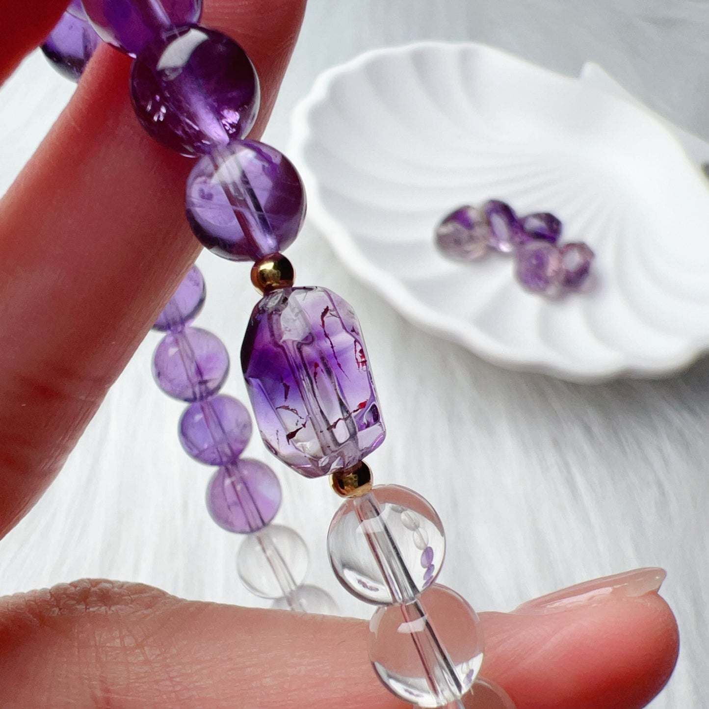 18K Yellow Gold Super Seven Amethyst Clear Quartz Bracelet – Custom-Made Spiritual Healing Jewelry