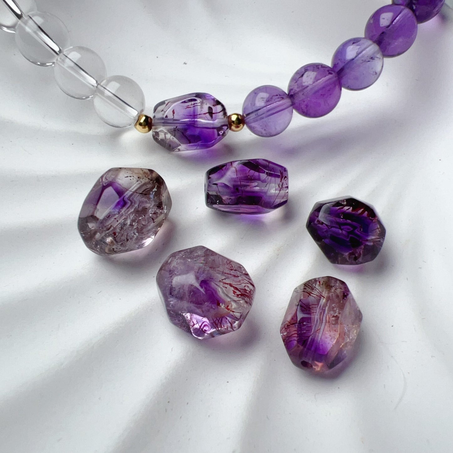18K Yellow Gold Super Seven Amethyst Clear Quartz Bracelet – Custom-Made Spiritual Healing Jewelry