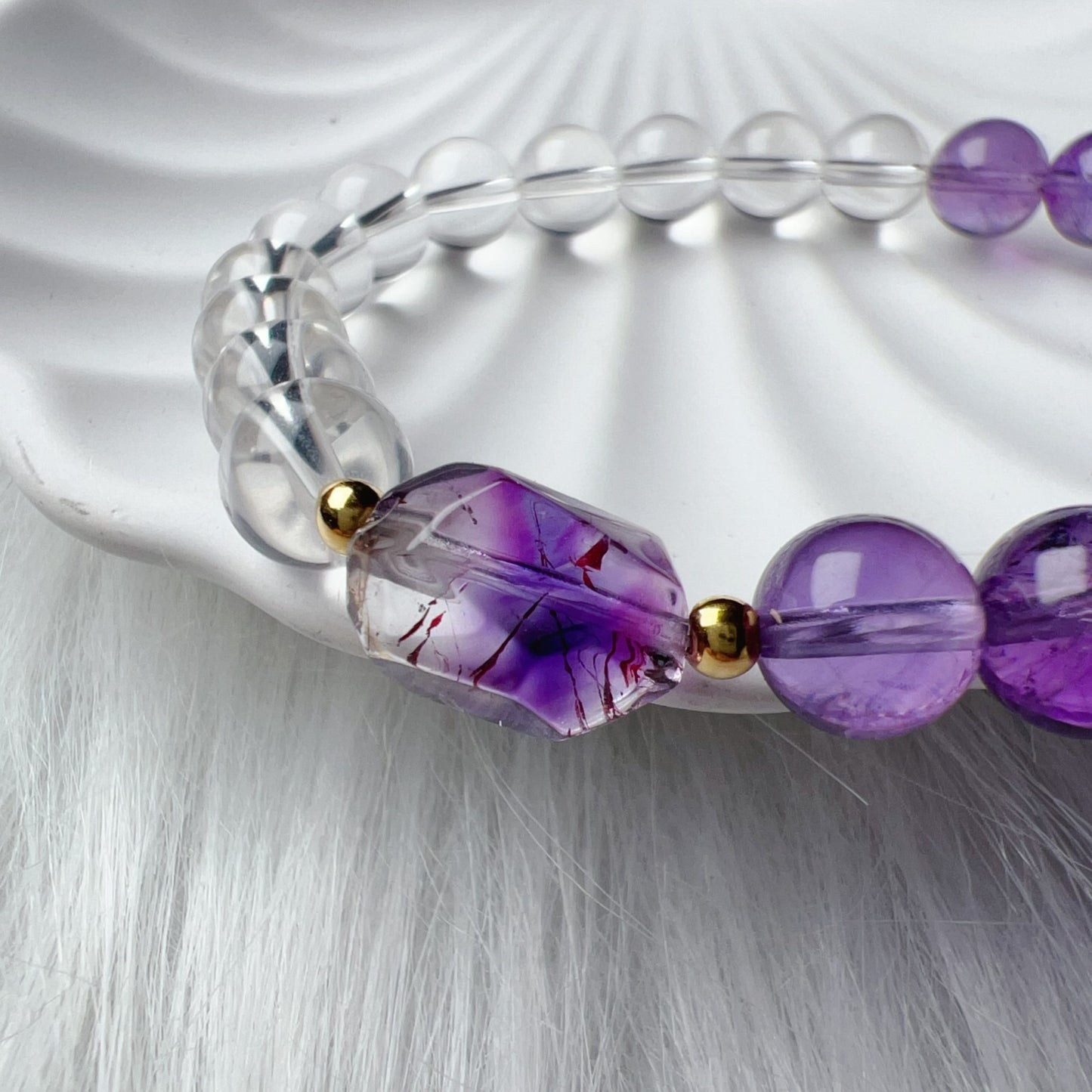 18K Yellow Gold Super Seven Amethyst Clear Quartz Bracelet – Custom-Made Spiritual Healing Jewelry