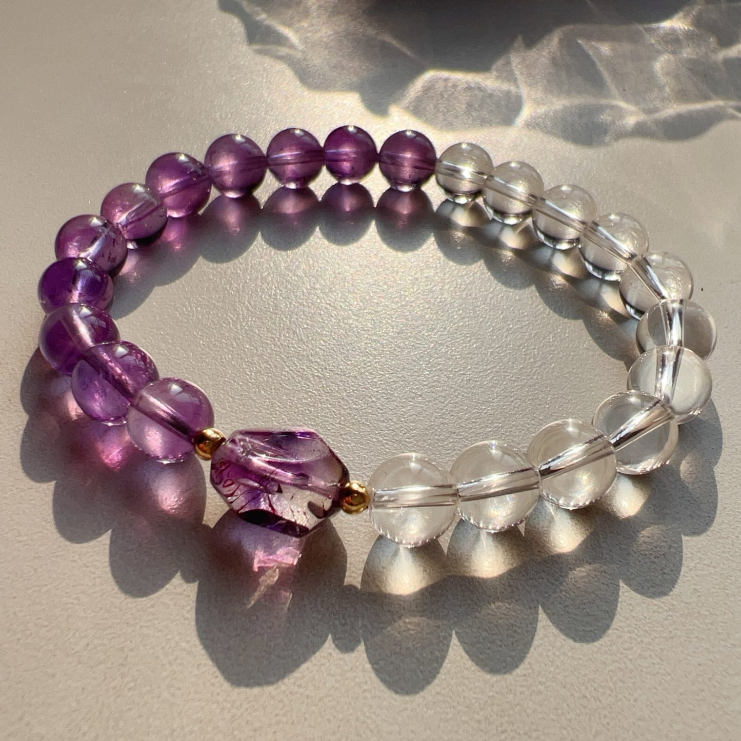 18K Yellow Gold Super Seven Amethyst Clear Quartz Bracelet – Custom-Made Spiritual Healing Jewelry