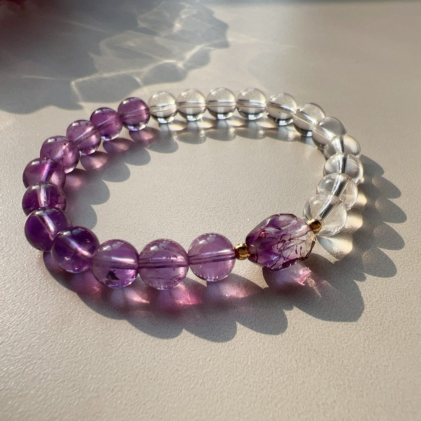 18K Yellow Gold Super Seven Amethyst Clear Quartz Bracelet – Custom-Made Spiritual Healing Jewelry