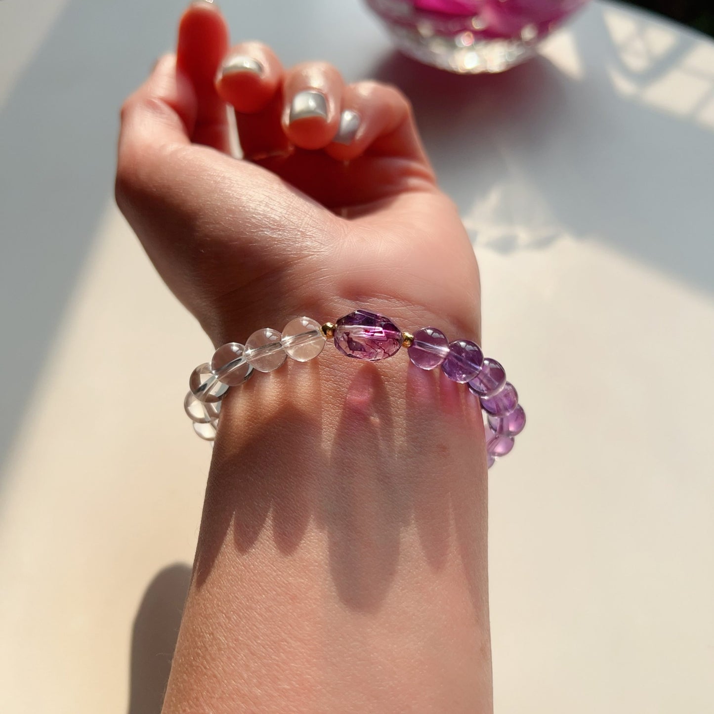 18K Yellow Gold Super Seven Amethyst Clear Quartz Bracelet – Custom-Made Spiritual Healing Jewelry