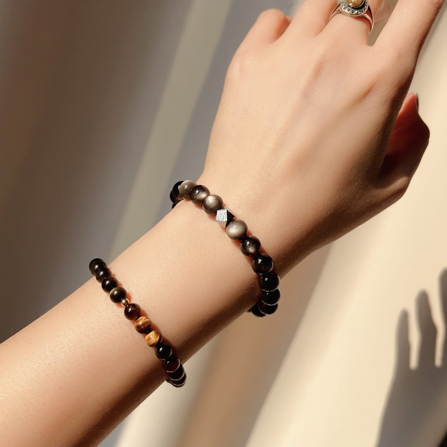 Natural Altai Tektite Octagonal Balancing Cosmic Energy: Handcrafted Silver Sheen Obsidian Bracelet For Mindfulness & Protection