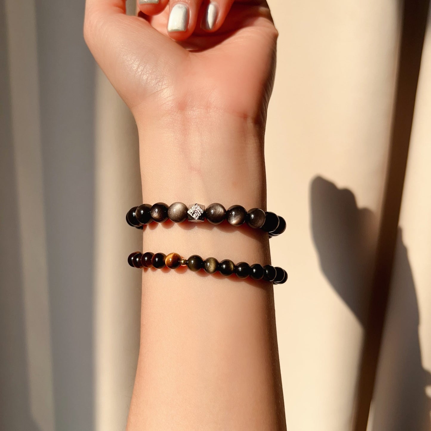 Natural Altai Tektite Octagonal Balancing Cosmic Energy: Handcrafted Silver Sheen Obsidian Bracelet For Mindfulness & Protection