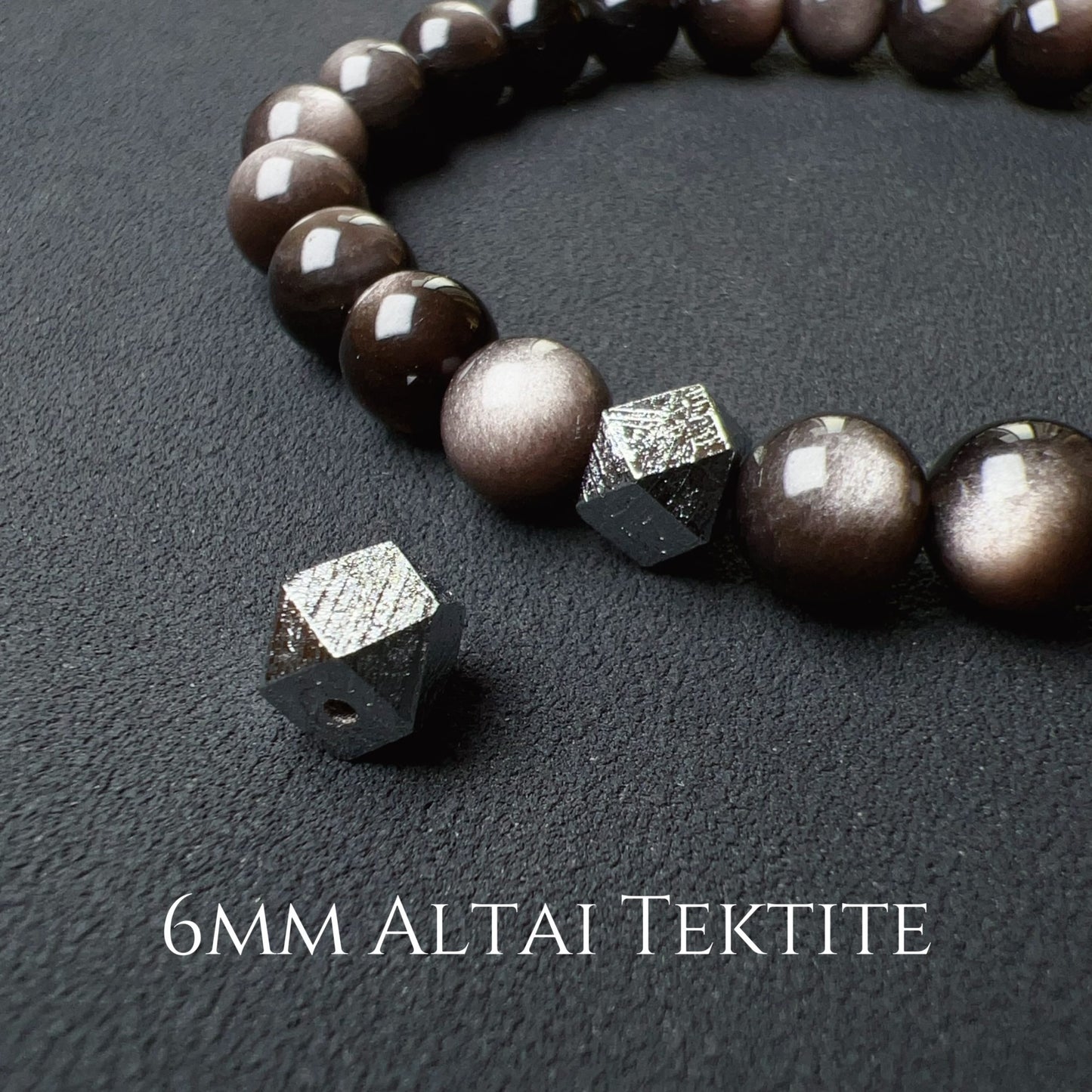 Natural Altai Tektite Octagonal Balancing Cosmic Energy: Handcrafted Silver Sheen Obsidian Bracelet For Mindfulness & Protection