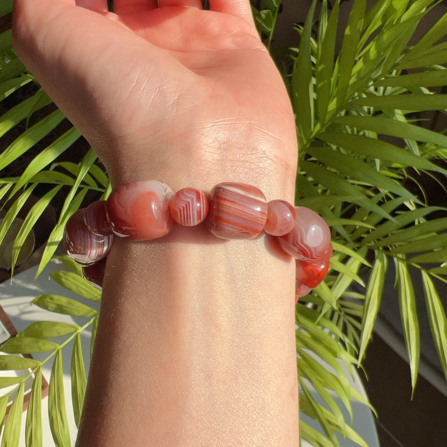 Natural Nanhong Agate Bracelet | Stone Of Strength | Root Chakra Healing Stone Jewelry