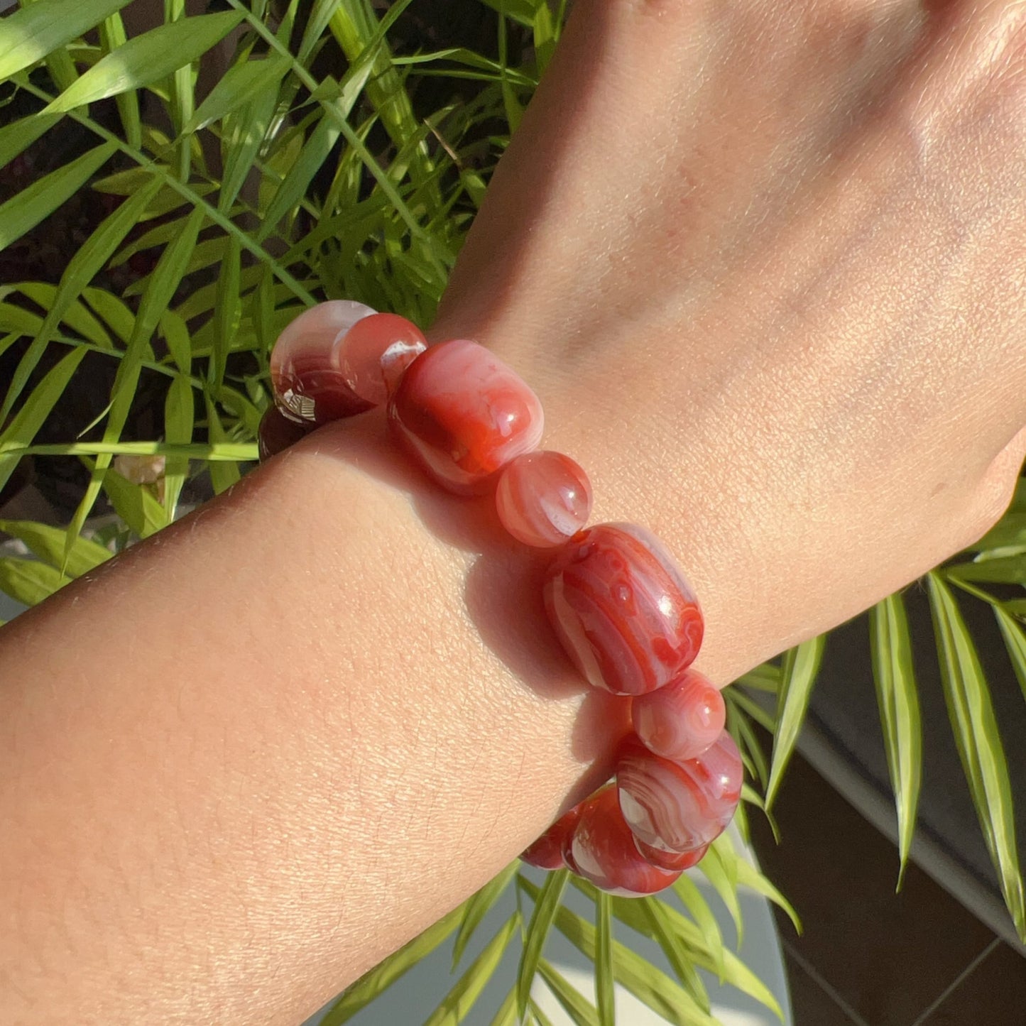 Natural Nanhong Agate Bracelet | Stone Of Strength | Root Chakra Healing Stone Jewelry