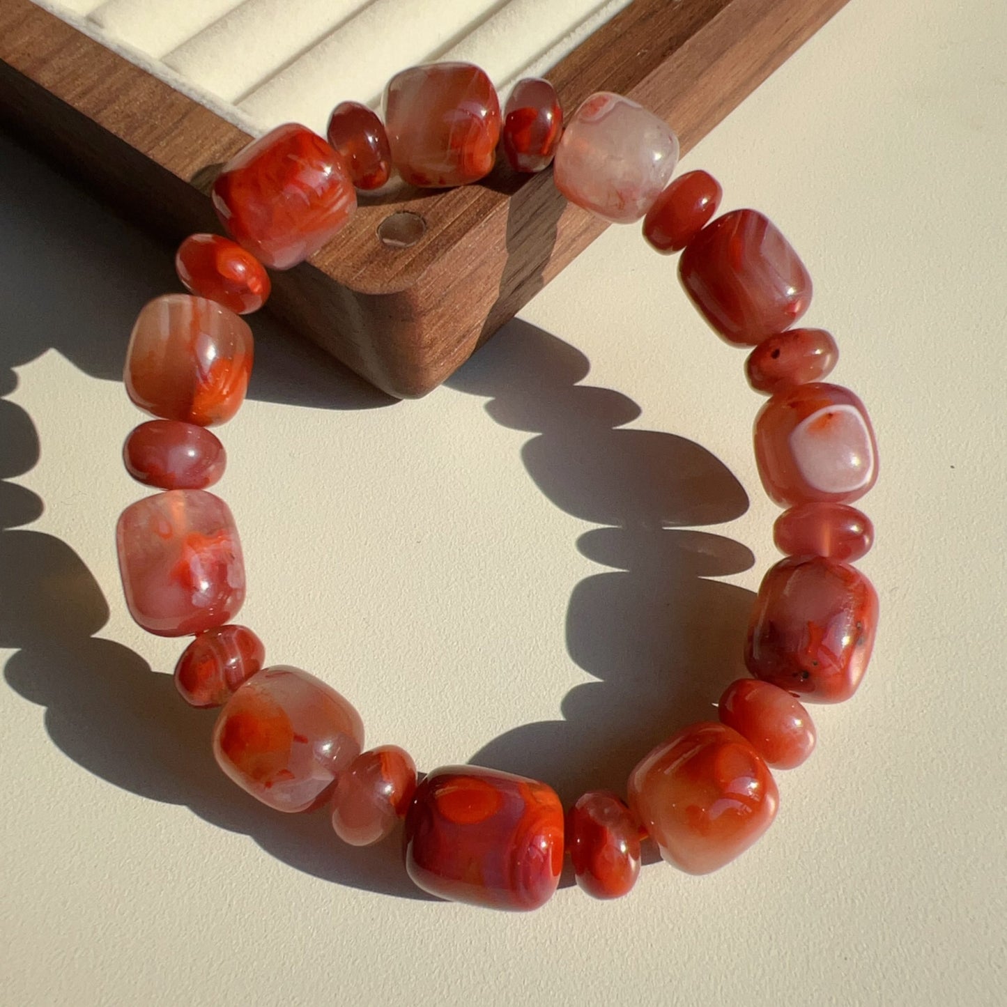 Natural Nanhong Agate Bracelet With Barrel And Rondelle Beads | Stone Of Strength | Root Chakra Healing Stone Jewelry