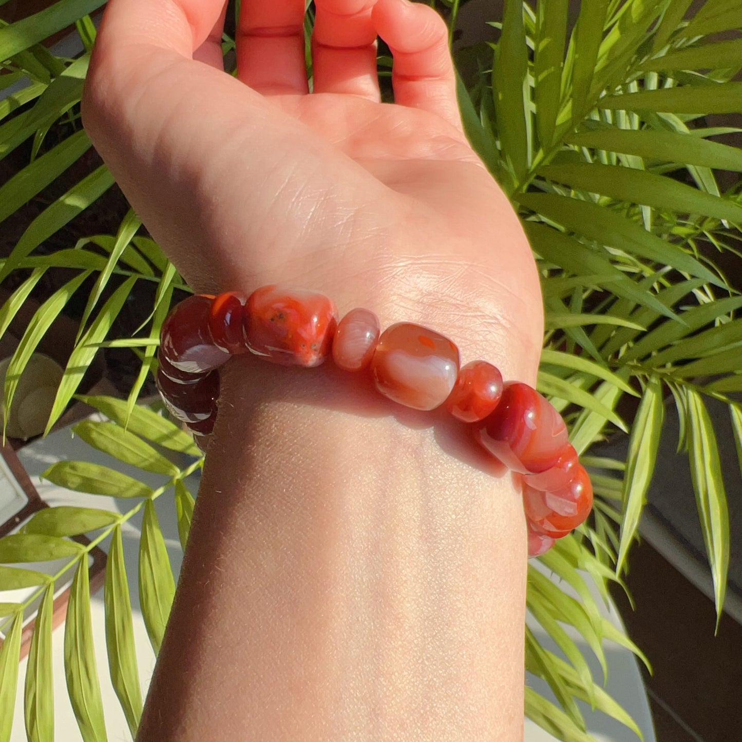 Natural Nanhong Agate Bracelet With Barrel And Rondelle Beads | Stone Of Strength | Root Chakra Healing Stone Jewelry