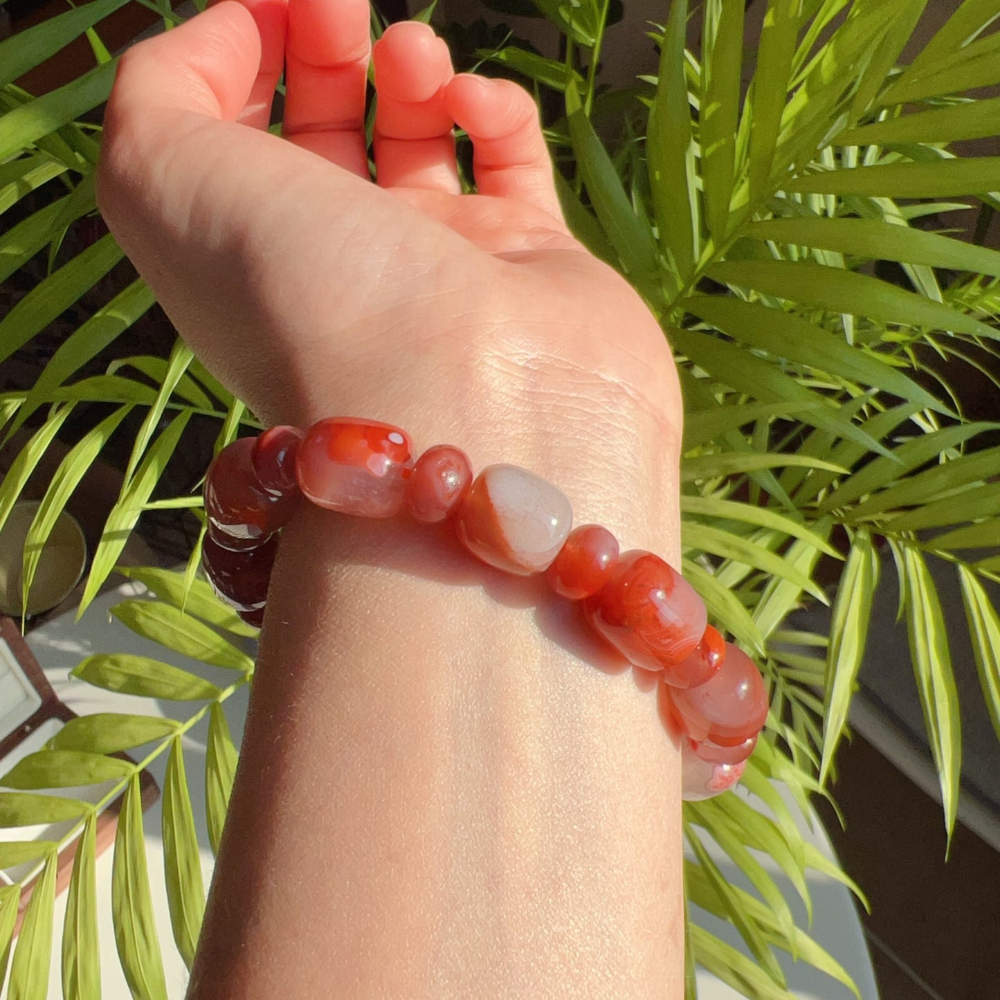 Natural Nanhong Agate Bracelet With Barrel And Rondelle Beads | Stone Of Strength | Root Chakra Healing Stone Jewelry