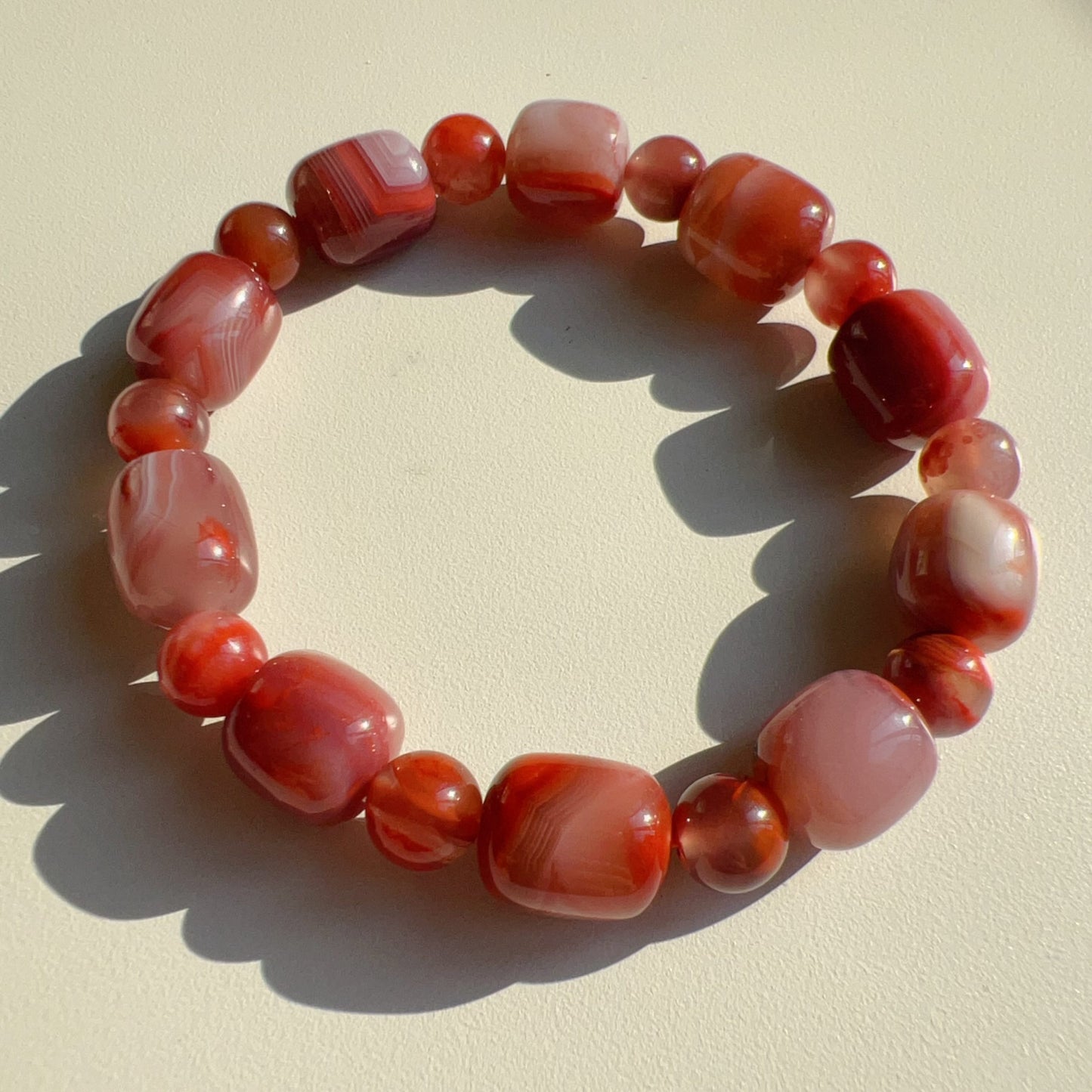 Natural Nanhong Agate Barrel Beads Bracelet | Stone Of Strength | Root Chakra Healing Stone Jewelry