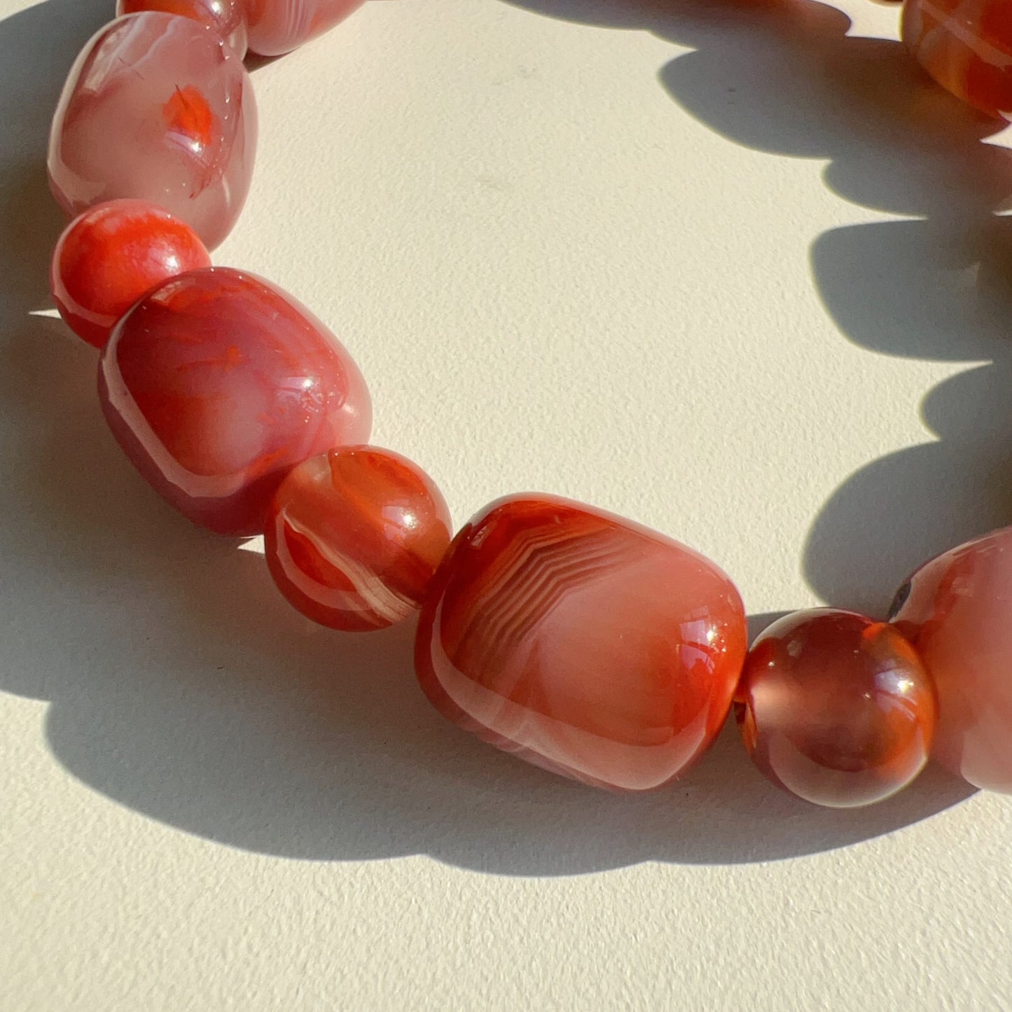 Natural Nanhong Agate Barrel Beads Bracelet | Stone Of Strength | Root Chakra Healing Stone Jewelry