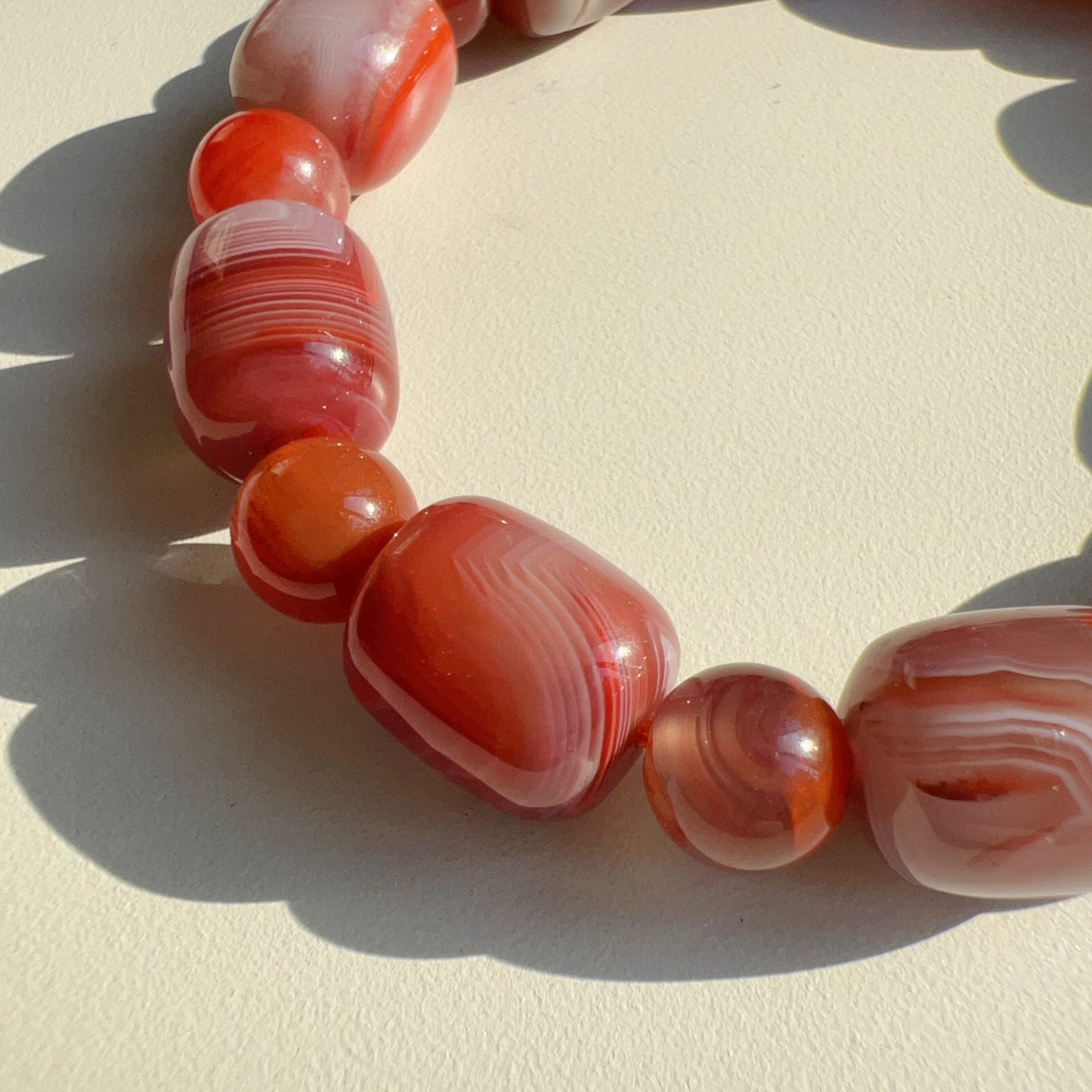Natural Nanhong Agate Barrel Beads Bracelet | Stone Of Strength | Root Chakra Healing Stone Jewelry