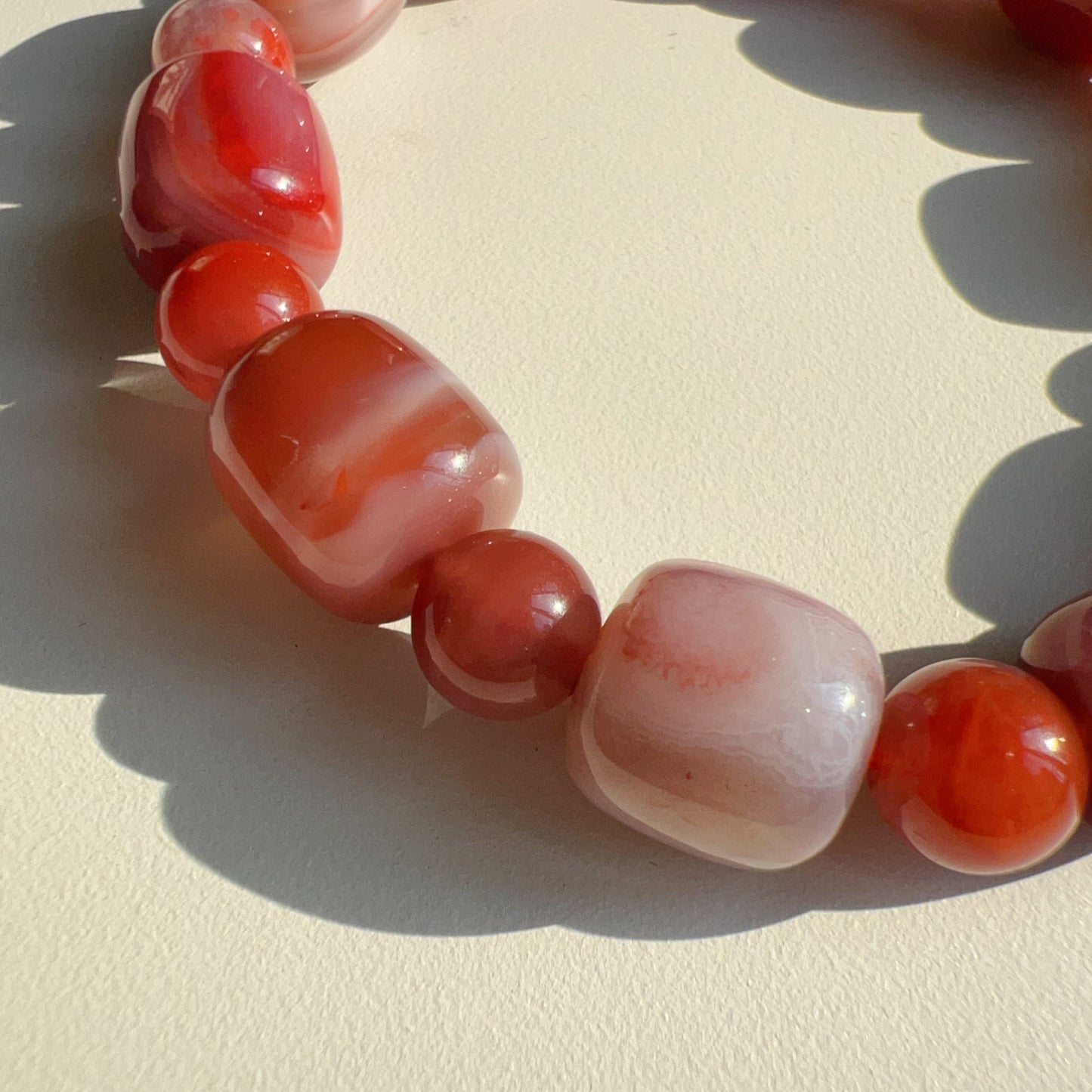 Natural Nanhong Agate Barrel Beads Bracelet | Stone Of Strength | Root Chakra Healing Stone Jewelry