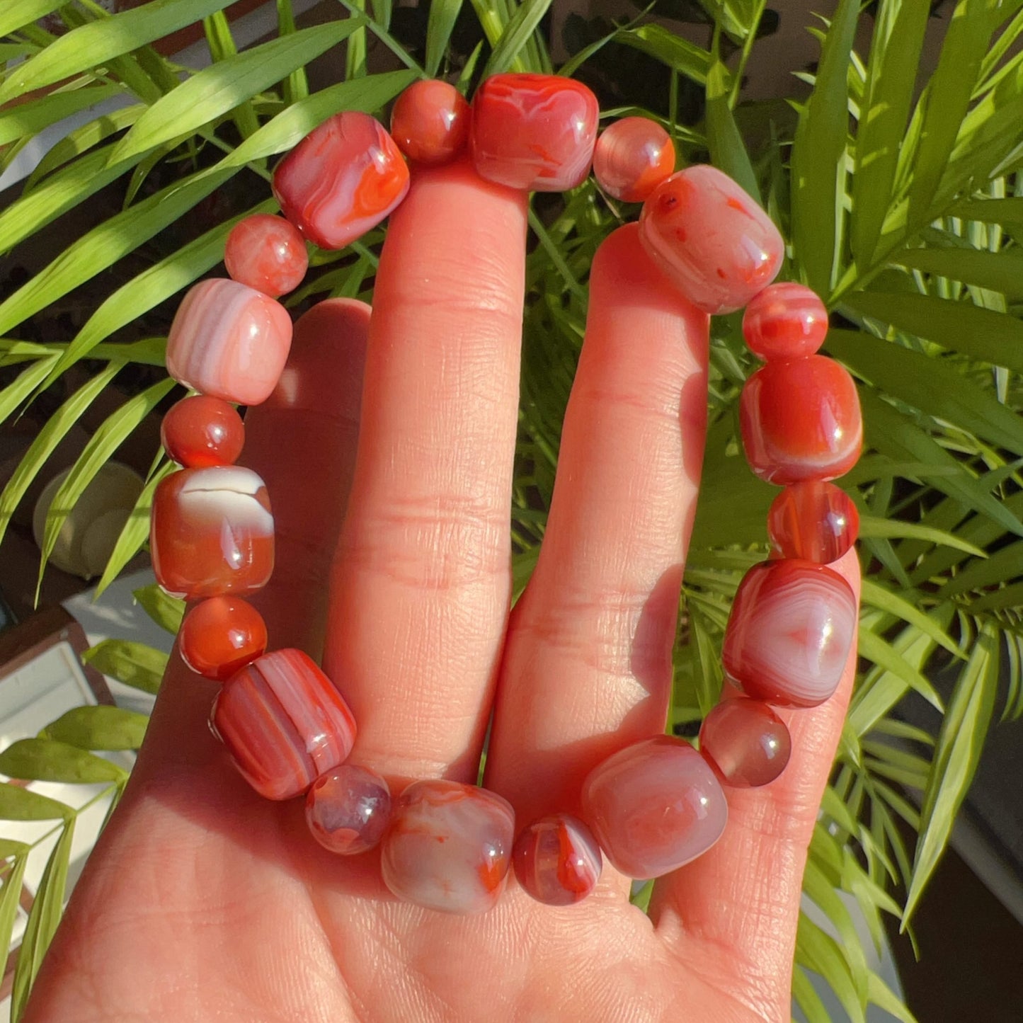 Natural Nanhong Agate Barrel Beads Bracelet | Stone Of Strength | Root Chakra Healing Stone Jewelry