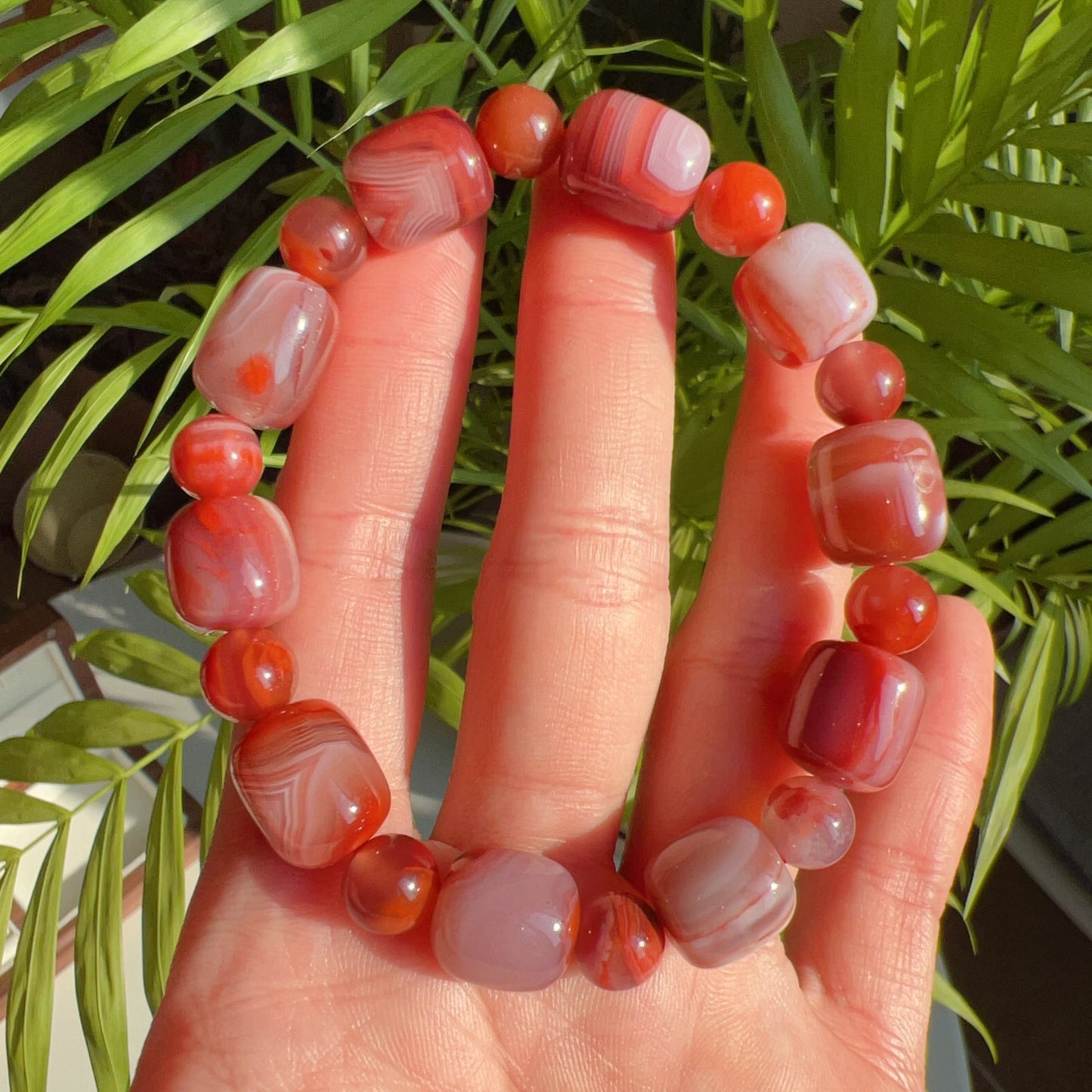 Natural Nanhong Agate Barrel Beads Bracelet | Stone Of Strength | Root Chakra Healing Stone Jewelry