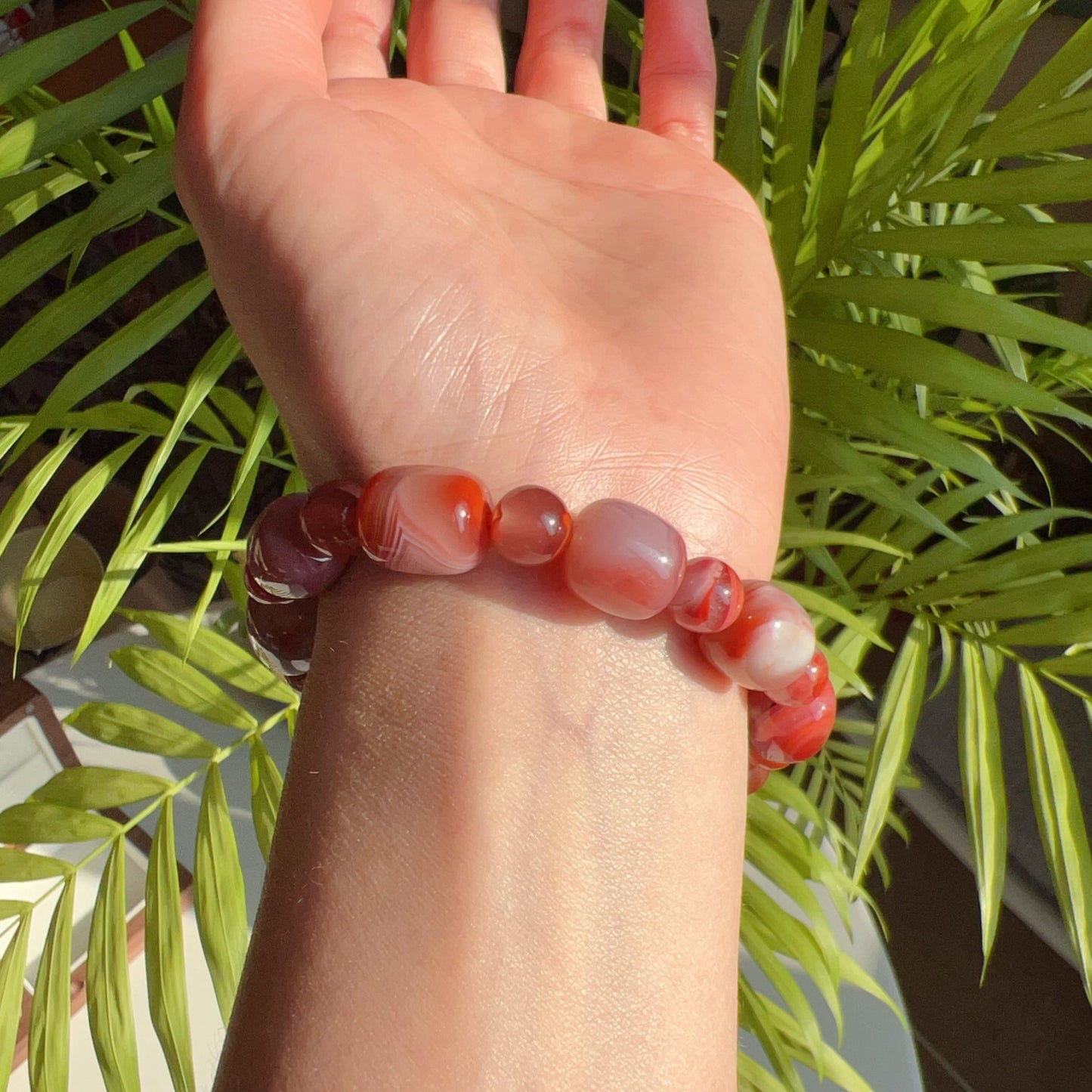 Natural Nanhong Agate Barrel Beads Bracelet | Stone Of Strength | Root Chakra Healing Stone Jewelry