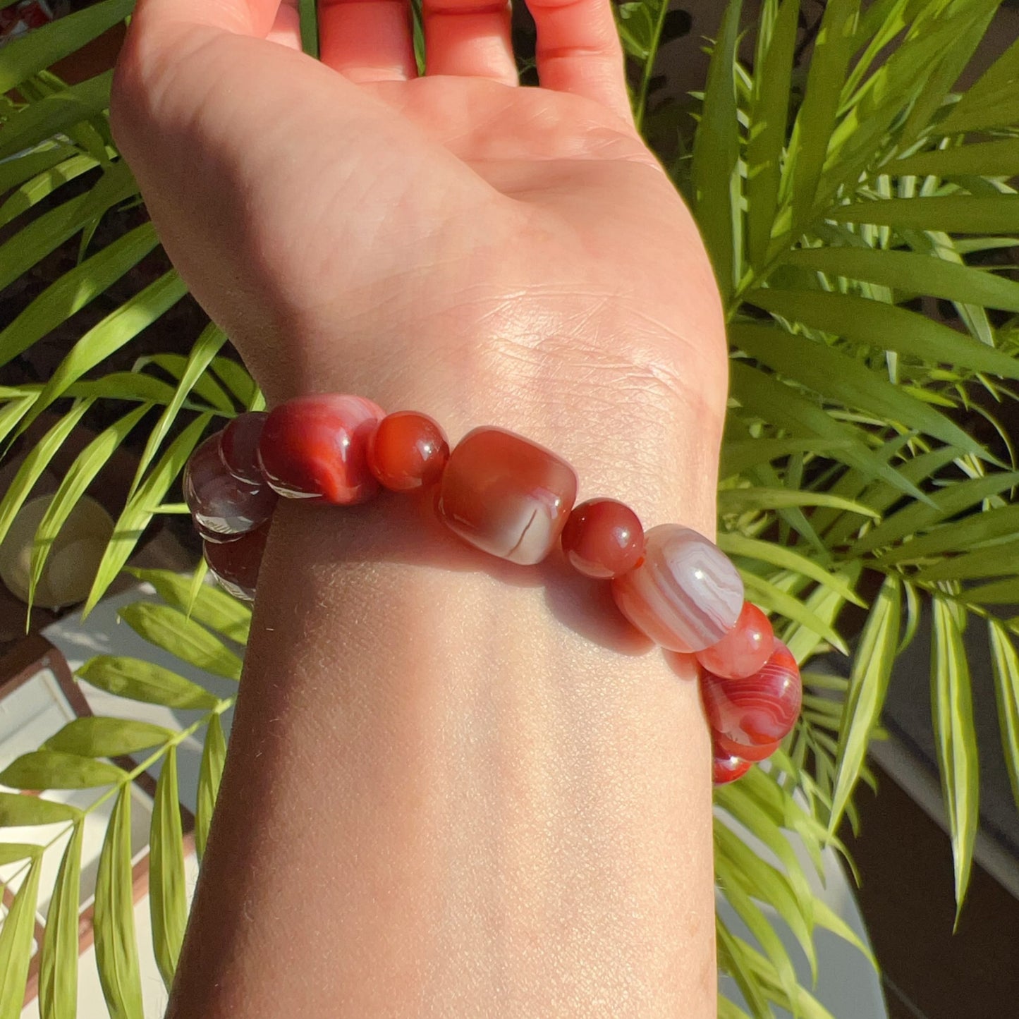 Natural Nanhong Agate Barrel Beads Bracelet | Stone Of Strength | Root Chakra Healing Stone Jewelry