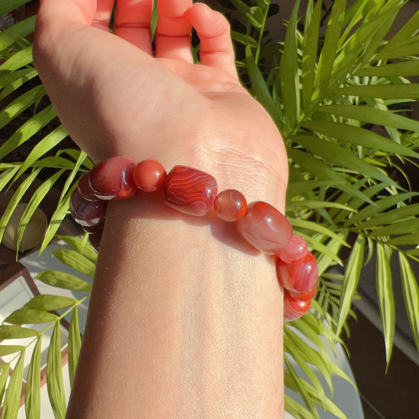 Natural Nanhong Agate Barrel Beads Bracelet | Stone Of Strength | Root Chakra Healing Stone Jewelry