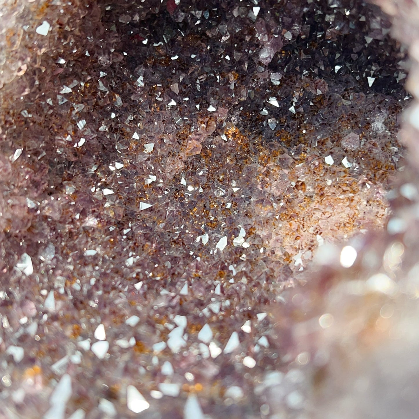 Rare Brazilian Amethyst Rutilated Quartz Geode – 1.75Kg, Includes Wooden Stand, Collectible Gemstone Specimen