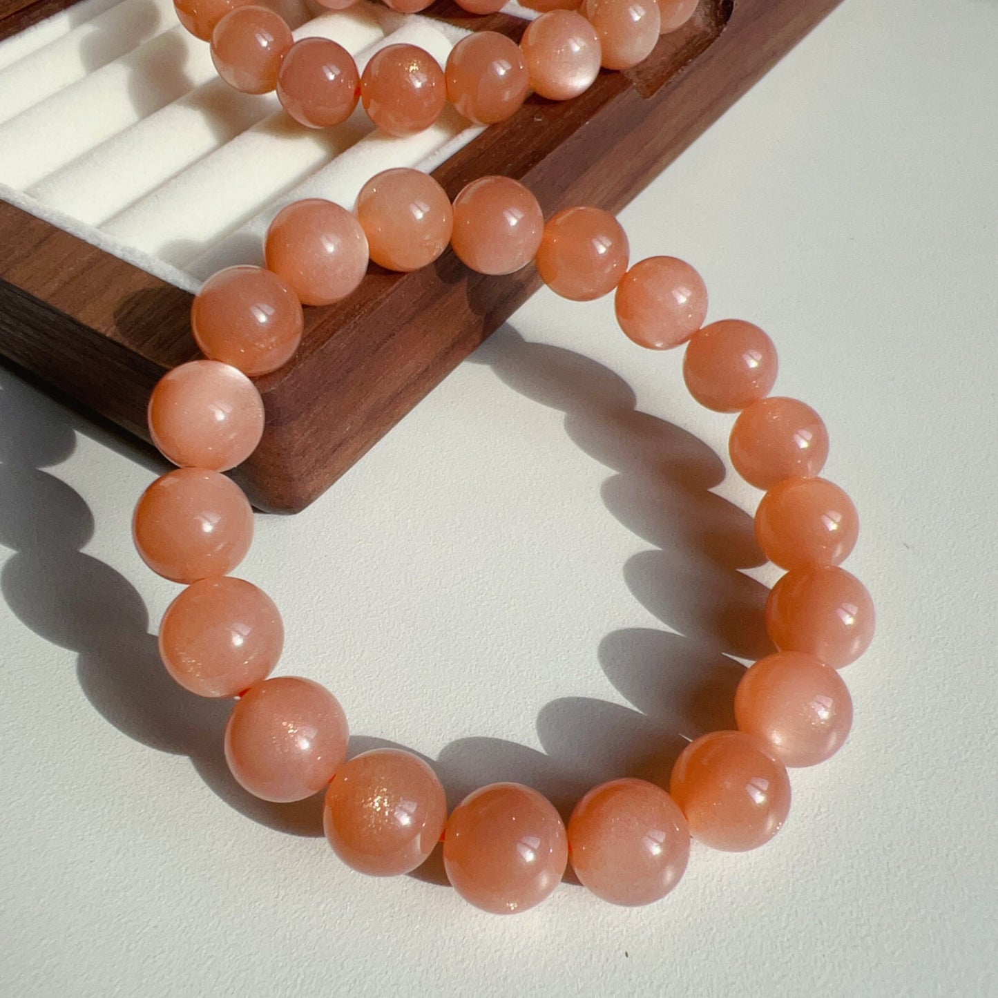 Natural Peach Moonstone Bracelet | 10Mm Crystal Beads | Emotional Healing Gemstone For Balance And Serenity