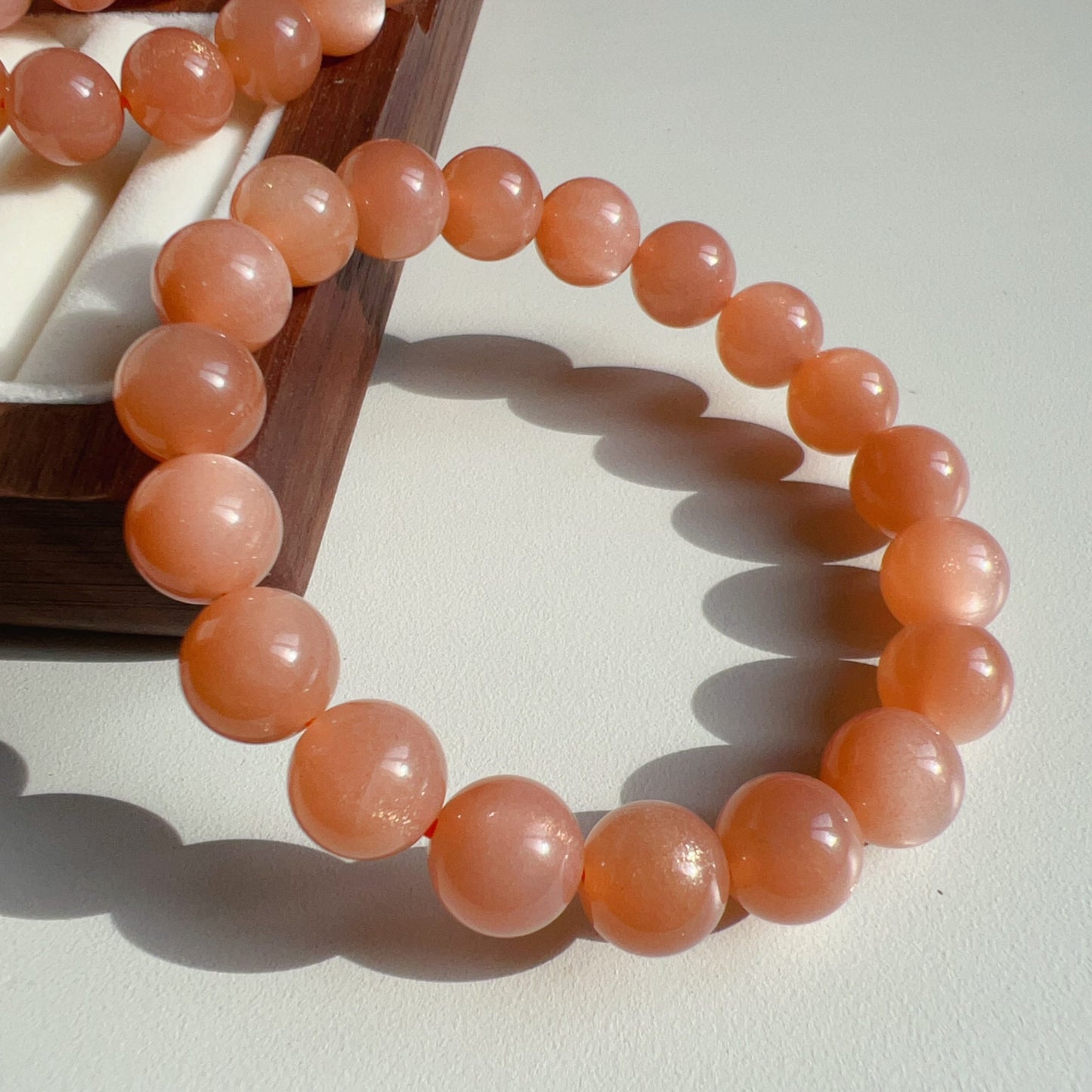 Natural Peach Moonstone Bracelet | 10Mm Crystal Beads | Emotional Healing Gemstone For Balance And Serenity