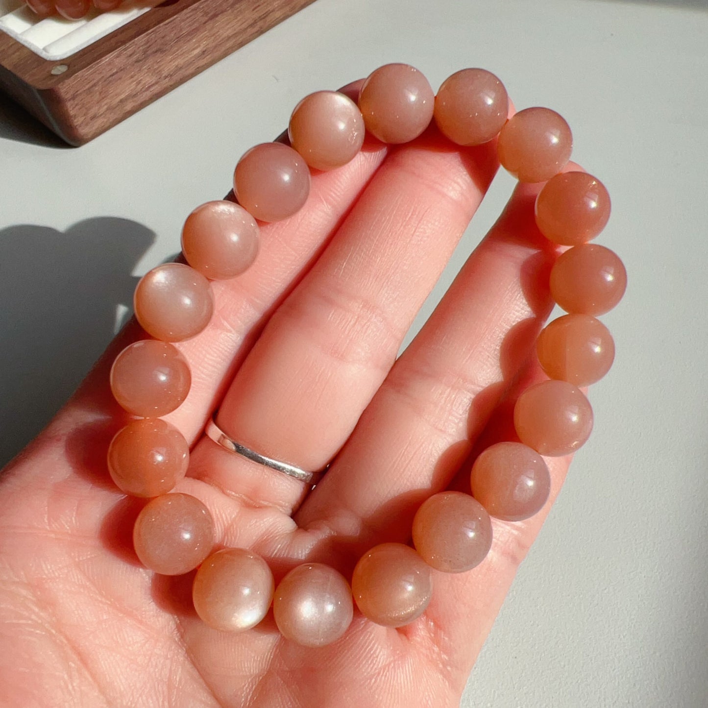 Natural Peach Moonstone Bracelet | 10Mm Crystal Beads | Emotional Healing Gemstone For Balance And Serenity