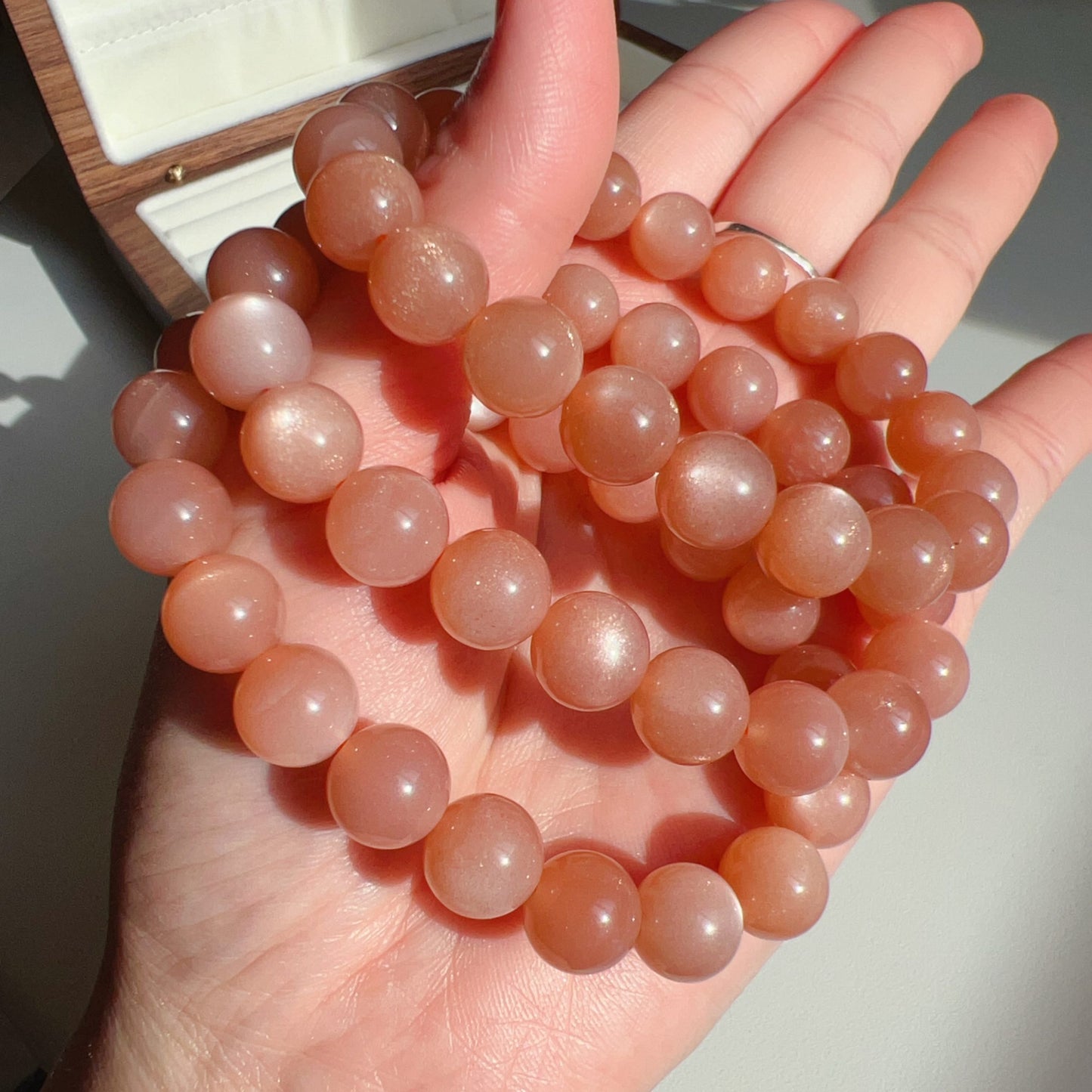 Natural Peach Moonstone Bracelet | 10Mm Crystal Beads | Emotional Healing Gemstone For Balance And Serenity