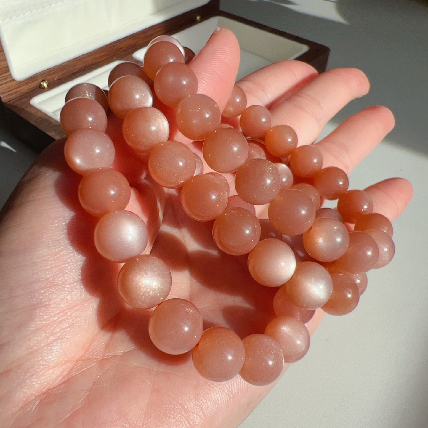 Natural Peach Moonstone Bracelet | 10Mm Crystal Beads | Emotional Healing Gemstone For Balance And Serenity