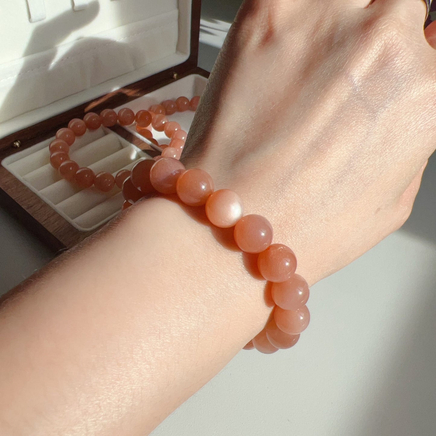 Natural Peach Moonstone Bracelet | 10Mm Crystal Beads | Emotional Healing Gemstone For Balance And Serenity