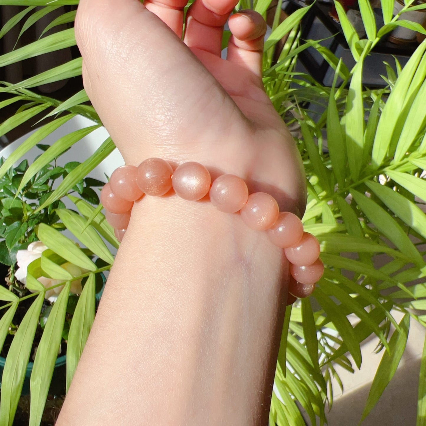 Natural Peach Moonstone Bracelet | 10Mm Crystal Beads | Emotional Healing Gemstone For Balance And Serenity