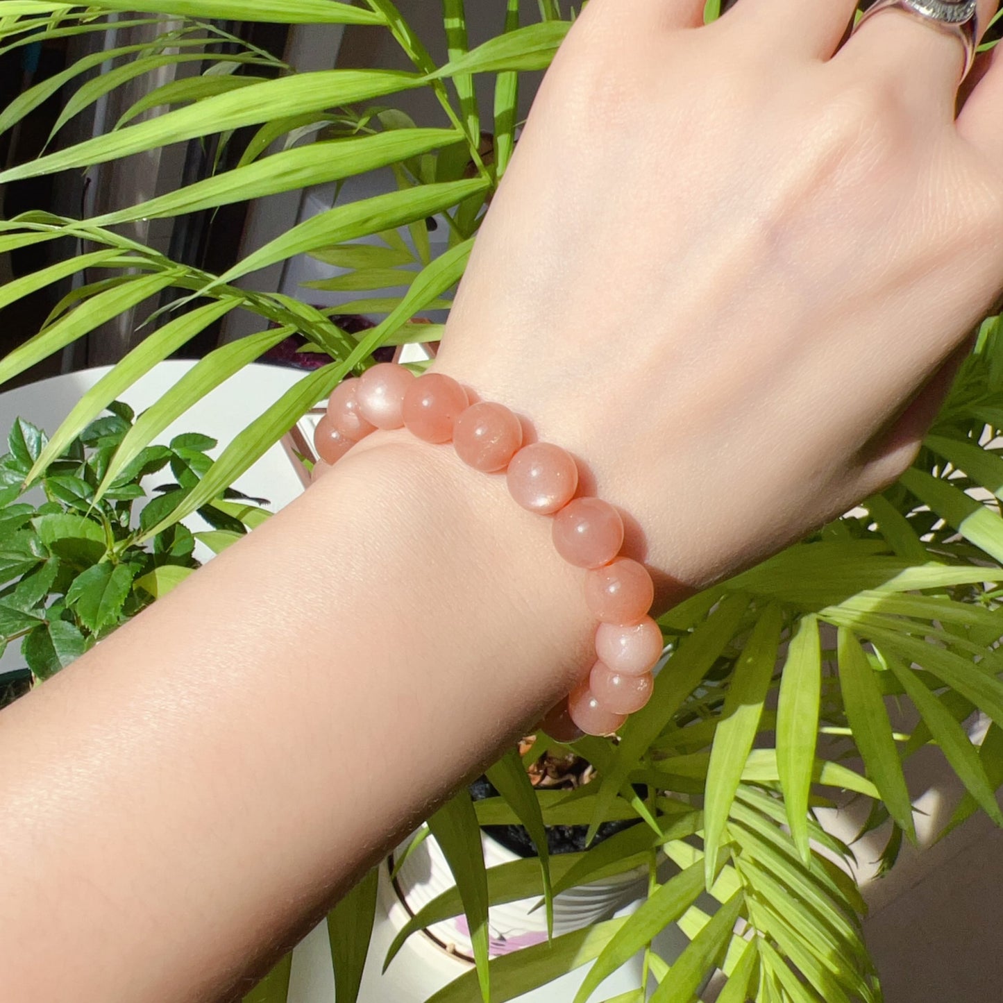 Natural Peach Moonstone Bracelet | 10Mm Crystal Beads | Emotional Healing Gemstone For Balance And Serenity