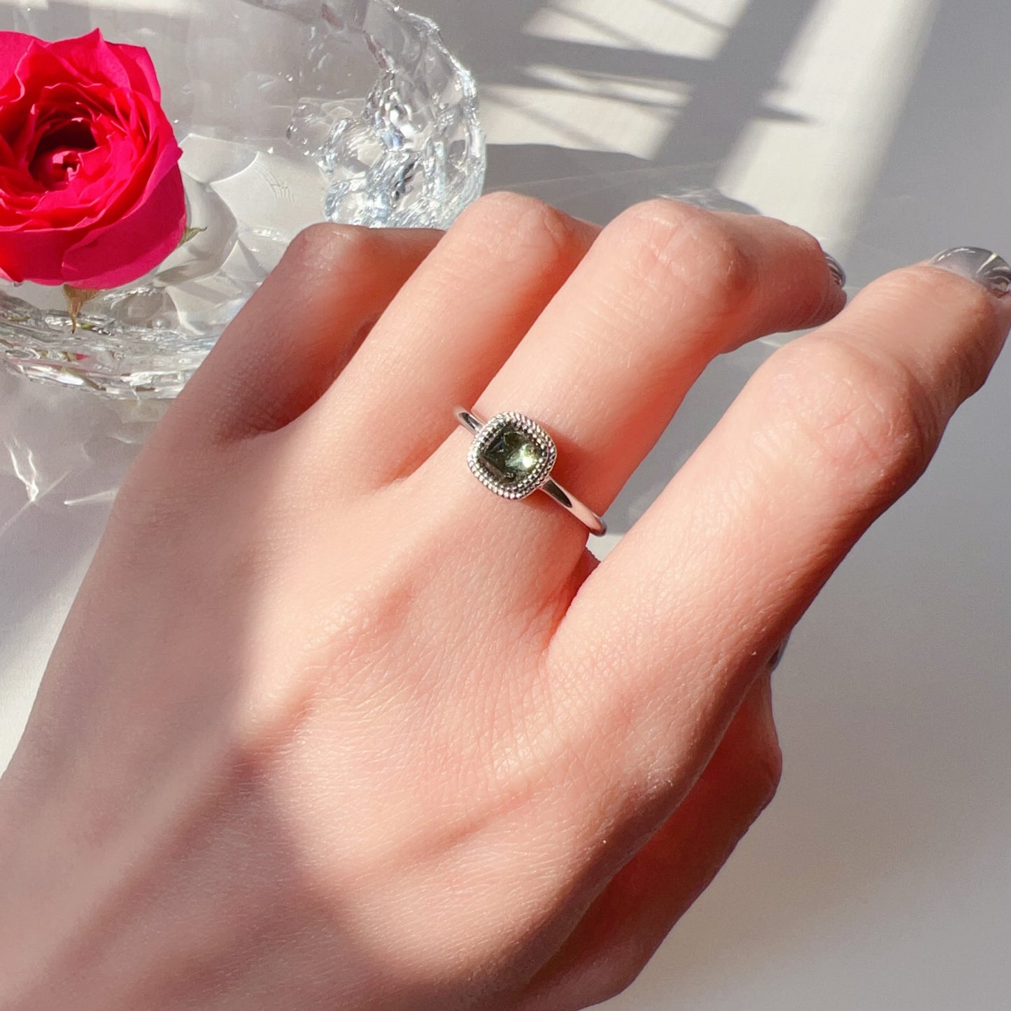 Premium Sugarloaf-Cut Moldavite Silver Ring | High-Vibration Healing Jewelry | Luxury Spiritual Gift