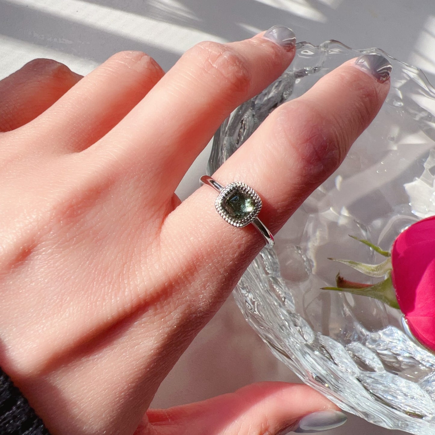 Premium Sugarloaf-Cut Moldavite Silver Ring | High-Vibration Healing Jewelry | Luxury Spiritual Gift