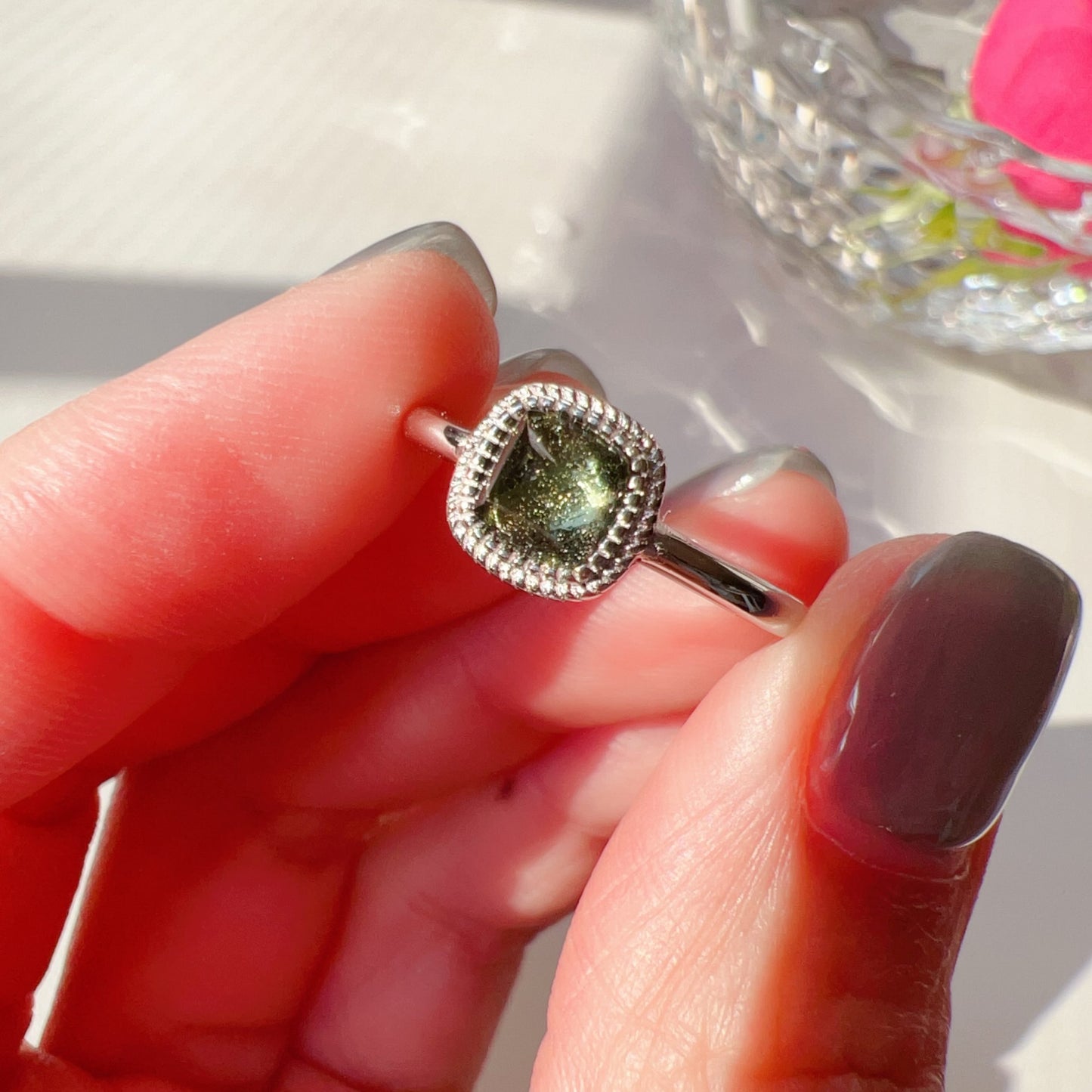 Premium Sugarloaf-Cut Moldavite Silver Ring | High-Vibration Healing Jewelry | Luxury Spiritual Gift