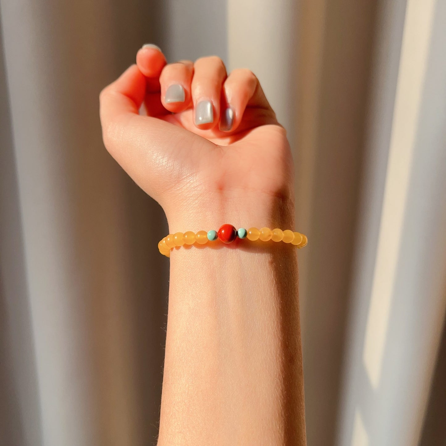 One-Of-A-Kind Amber Bracelet With Turquoise And Nanhong Agate – Handmade Jewelry