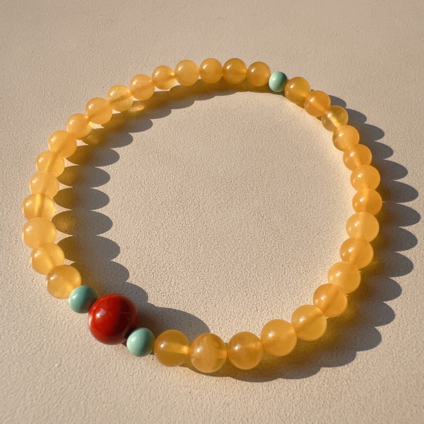 One-Of-A-Kind Amber Bracelet With Turquoise And Nanhong Agate – Handmade Jewelry