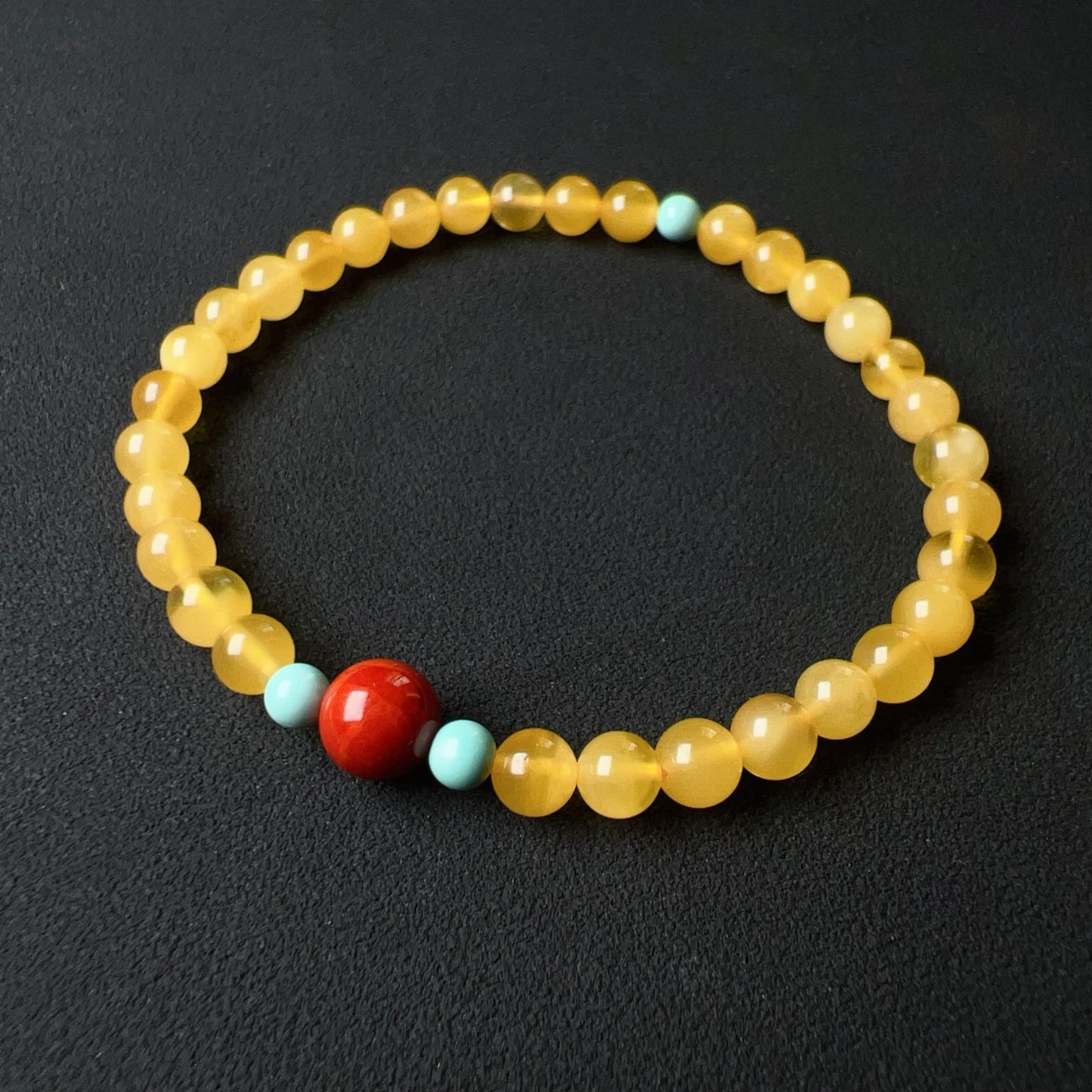 One-Of-A-Kind Amber Bracelet With Turquoise And Nanhong Agate – Handmade Jewelry