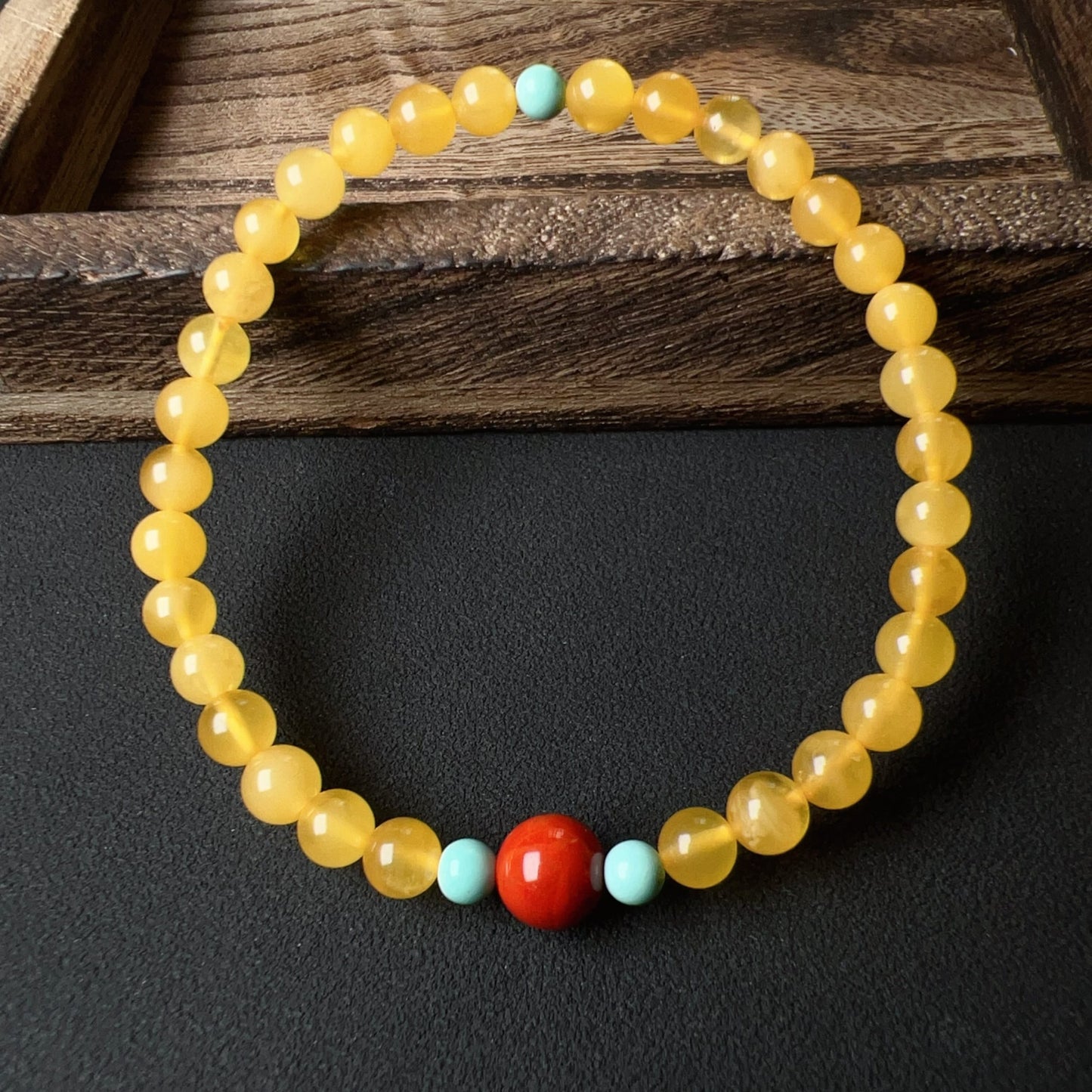 One-Of-A-Kind Amber Bracelet With Turquoise And Nanhong Agate – Handmade Jewelry