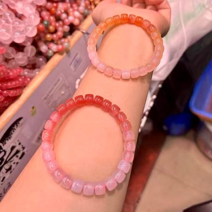 8Mm+ Natural Yanyuan Agate Drum Beads Bracelet – Gradient Color Design For Emotional Balance And Spiritual Growth