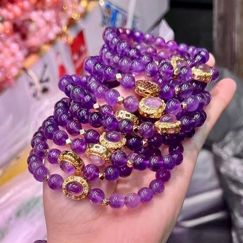 8Mm+ Natural Amethyst Bracelet With Oval Pandora Box – Handcrafted Crystal Protection Jewelry