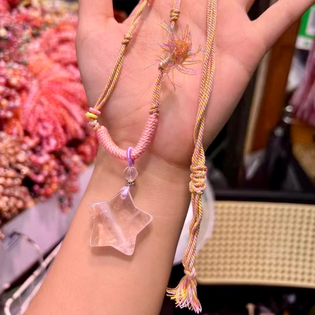 Natural Clear Quartz Star Pendant – Handmade 31Mm Crystal Necklace With Braided Rope
