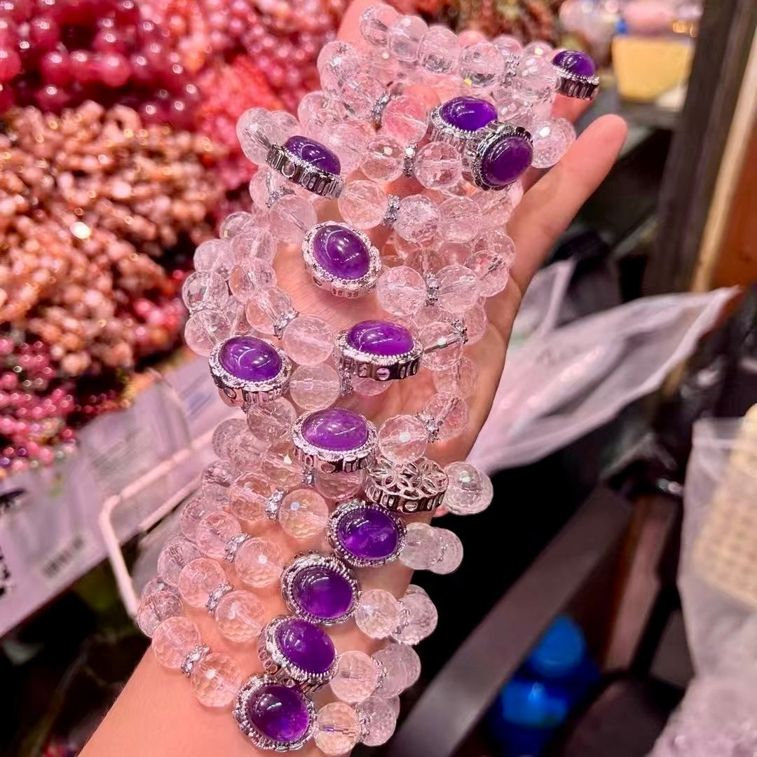 12Mm+ Faceted Clear Quartz Bracelet With Amethyst Pandora Box Charm – Spiritual Healing Jewelry