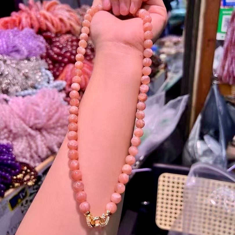 8.5Mm+ Natural Sunstone Beaded Necklace – Joy, Confidence, And Positive Energy