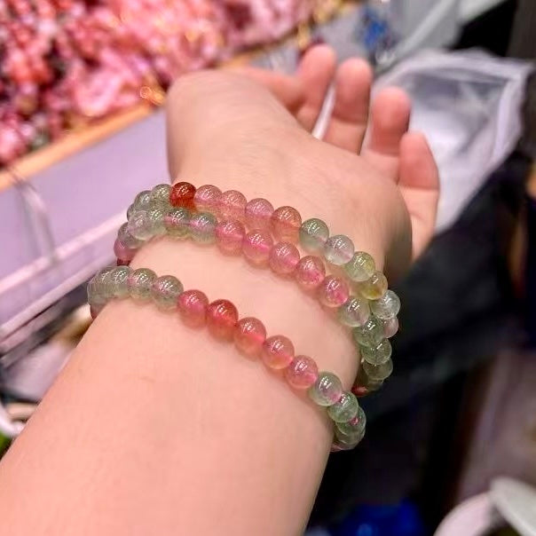 6.5Mm+ Red And Green Strawberry Quartz 3-Wrap Bracelet – Emotional Healing And Love Energy Jewelry