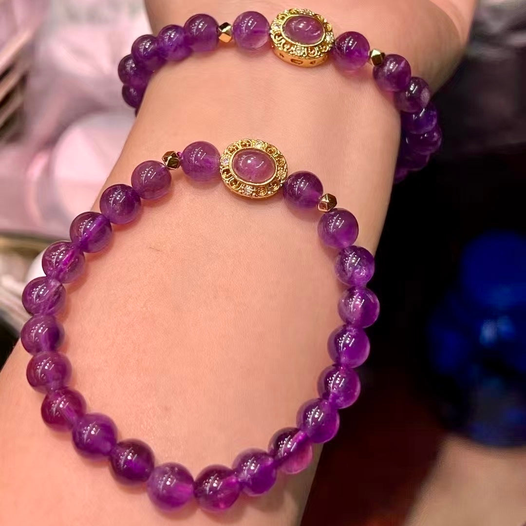 8Mm+ Natural Amethyst Bracelet With Oval Pandora Box – Handcrafted Crystal Protection Jewelry